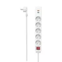 HAMA Разклонител USB-C/USB-A 3.4A, 5 гнезда, 2x USB,PD/Quick charge, макс 18W,1.4м, 3680W, бял