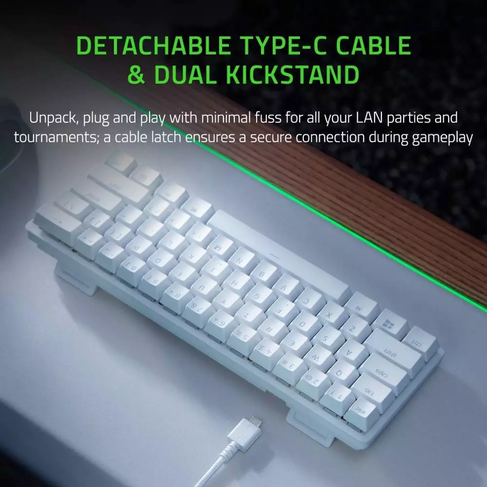 Геймърска клавиатура Razer Huntsman Mini White, Linear Optical Switch, 60% Gaming Keyboard - RZ03-03390400-R3M1