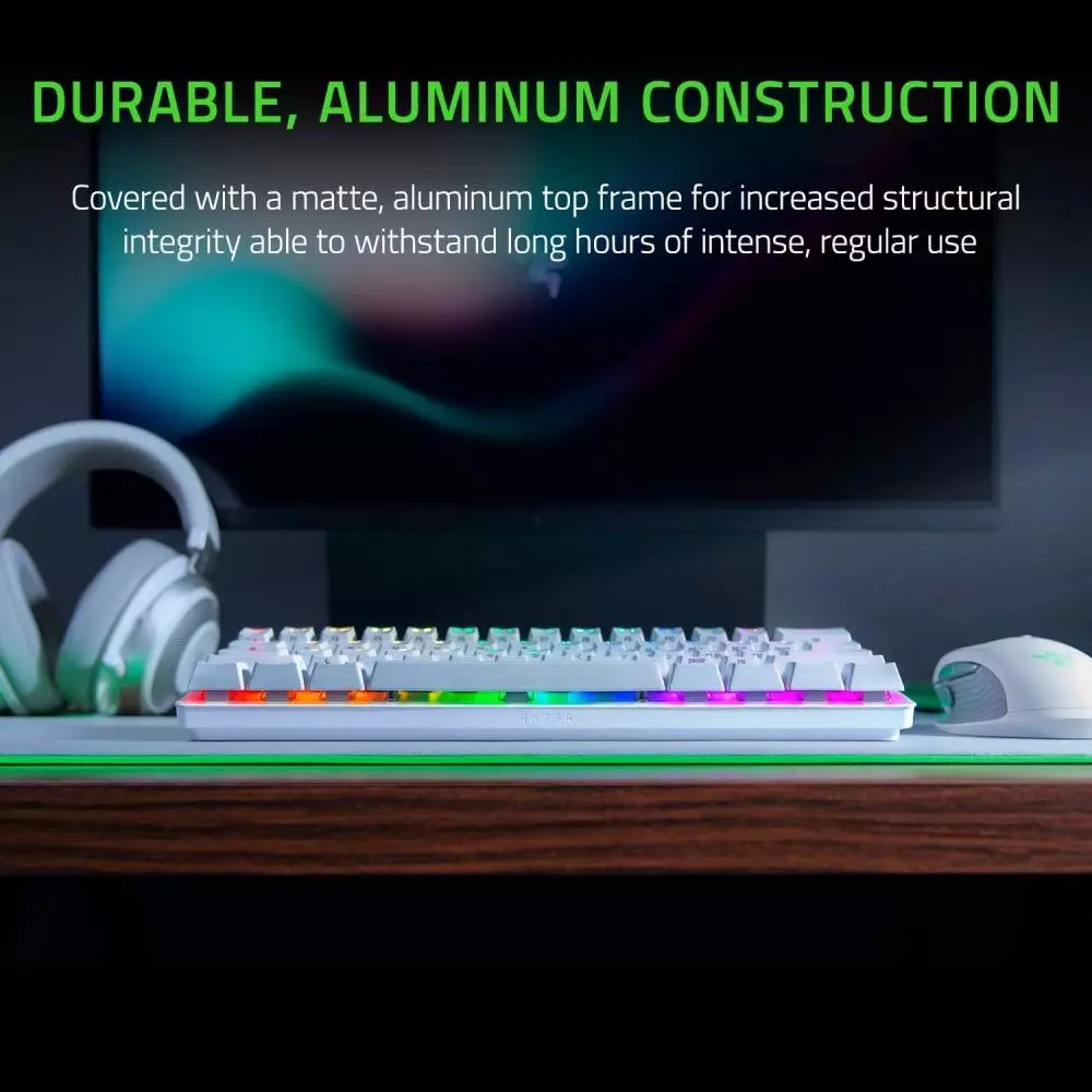 Геймърска клавиатура Razer Huntsman Mini White, Linear Optical Switch, 60% Gaming Keyboard - RZ03-03390400-R3M1