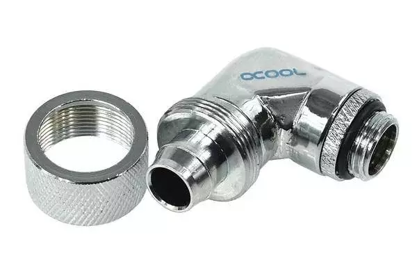 Компресионен фитинг Alphacool, 16/10 - G1/4, 90&deg;, Въртящ се, Хром