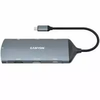 USB хъб CANYON DS-15, 8 in 1 hub, HDMI, LAN, USB-C, USB 2.0, USB 3.0, SD card - CNS-TDS15