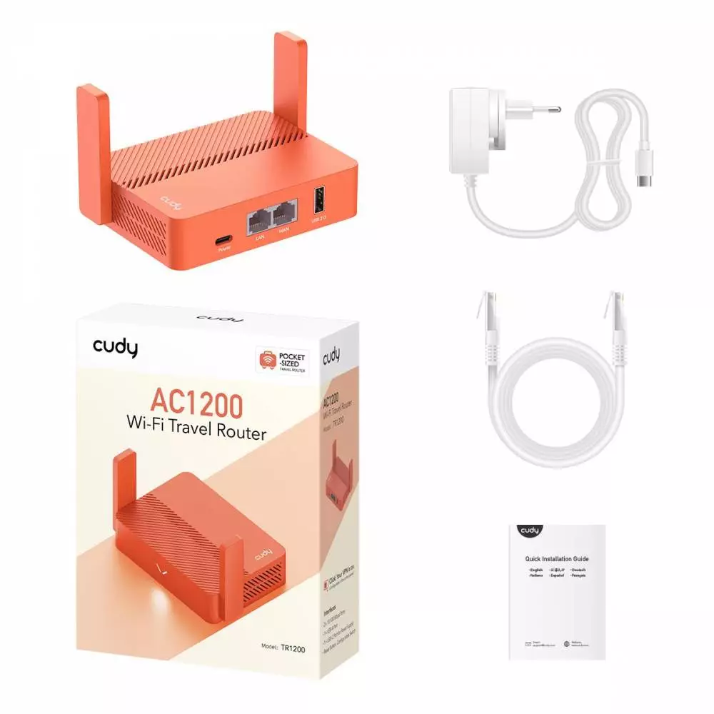Безжичен рутер CUDY Travel TR1200, AC1200, 2 x 10/100 Mbps, USB3.0, 