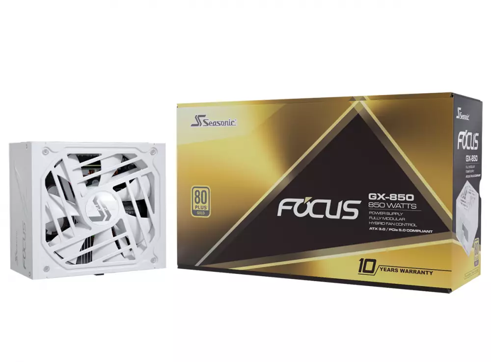 Захранване SEASONIC FOCUS GX-850 850W White 80 Plus Gold PCIe 5.0, Fully Modular - SSR-850FX3-W