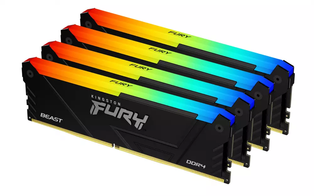 Памет Kingston FURY Beast Black RGB 64GB (4x16GB) DDR4 3600MHz CL18 - KF436C18BB2AK2/64