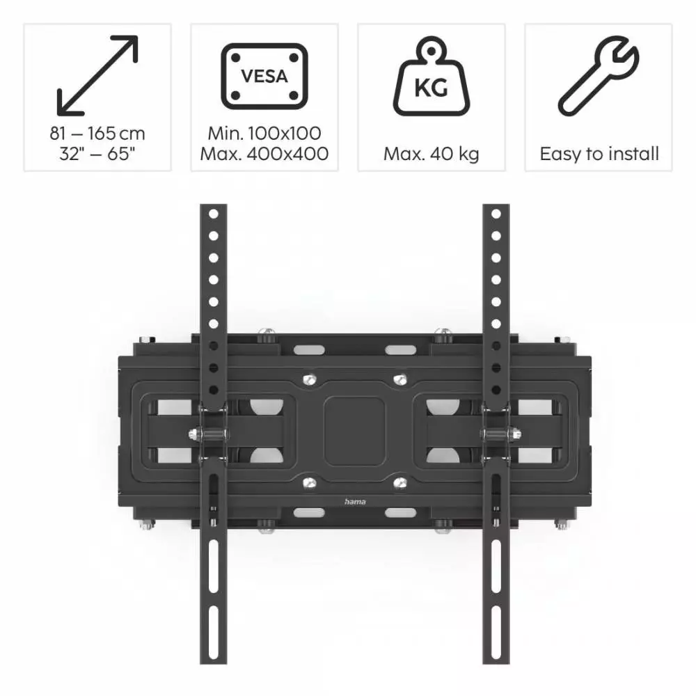 Стенна стойка за TV Hama FULLMOTION, 165 см (65"), ножични рамена, черна