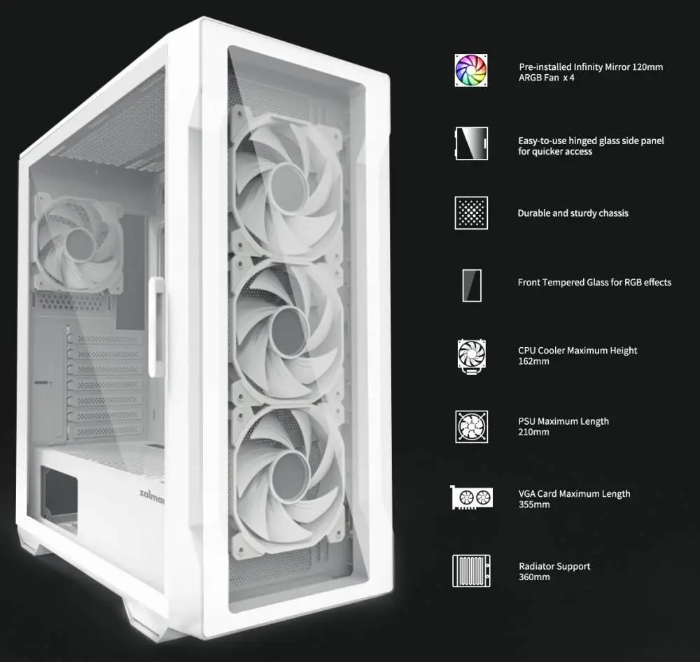 Кутия Zalman I3 NEO TG White aRGB Case ATX Tempered Glass