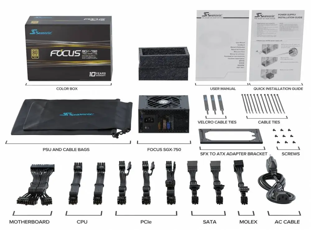Захранване Seasonic FOCUS SGX-750 (750W) 80 Plus Gold SFX PSU, Full Modular - SSR-750SGX 