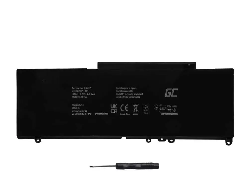Батерия за лаптоп Dell Latitude E5250 E5450 E5550 G5M10 0WYJC2  7,6V 6200mAh GREEN CELL