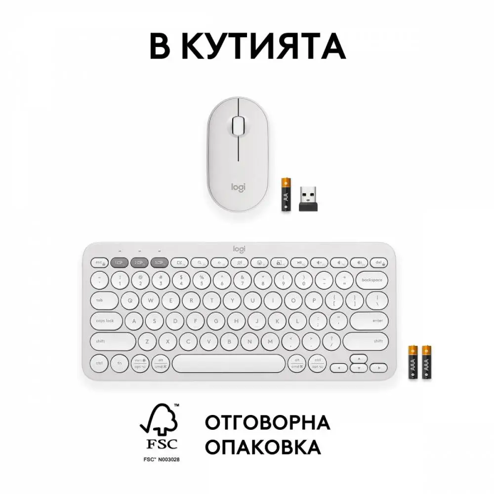 Комплект Мишка и клавиатура LOGITECH Pebble 2 white - 920-012240