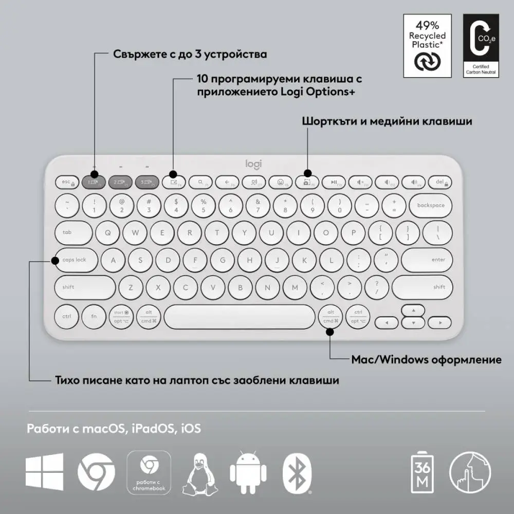 Комплект Мишка и клавиатура LOGITECH Pebble 2 white - 920-012240