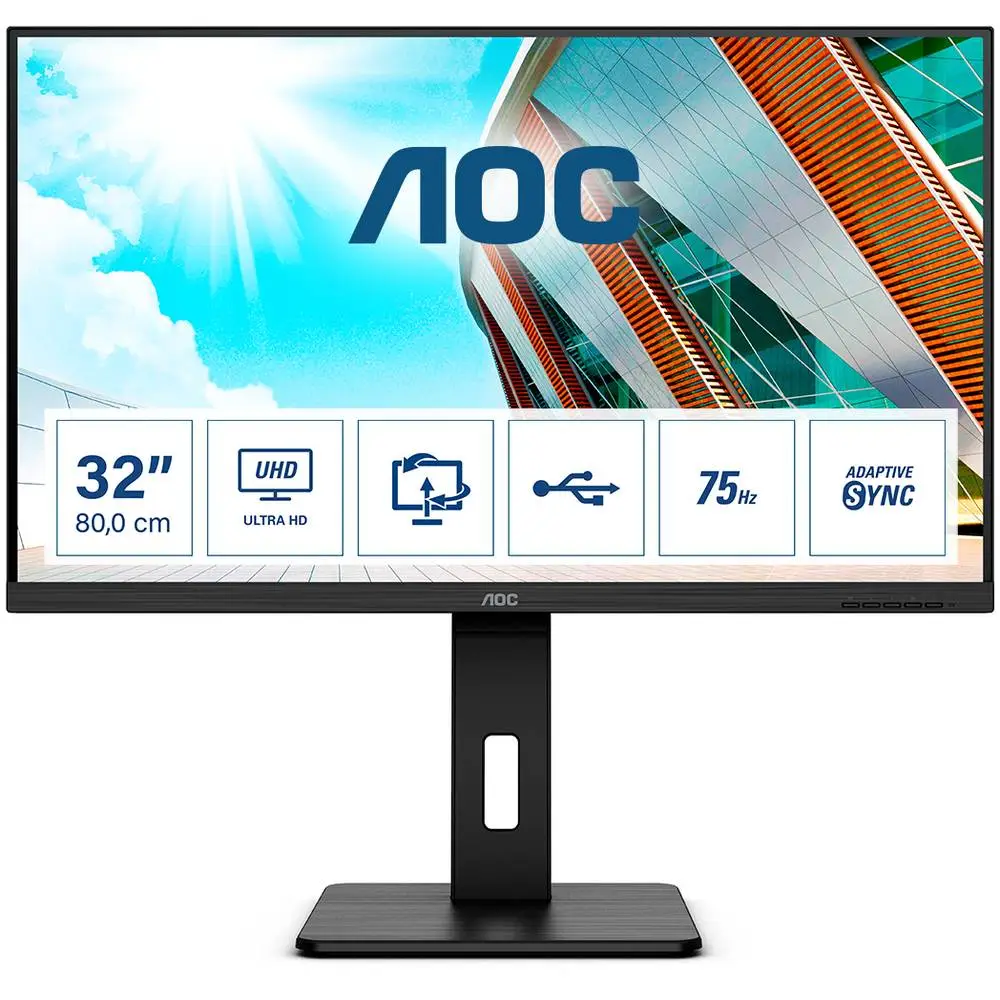 Монитор AOC U32P2, 31.5", VA, 4K UHD 3840x2160, 60Hz, 4ms, HDMI, USB, DP
