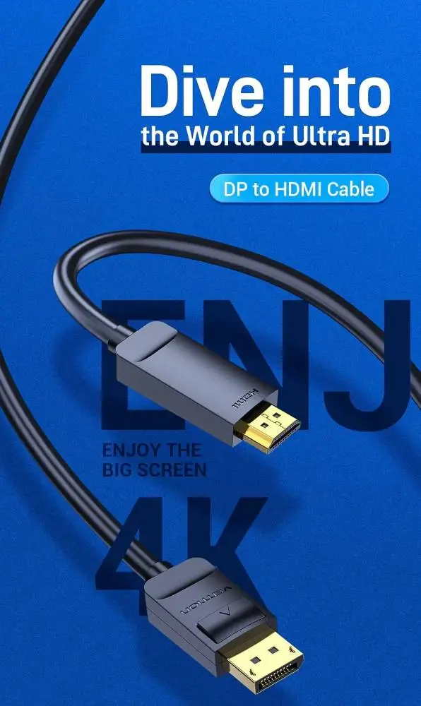 Vention кабел Cable DisplayPort to HDMI 3.0m - 4K, Gold Plated - HFOBI