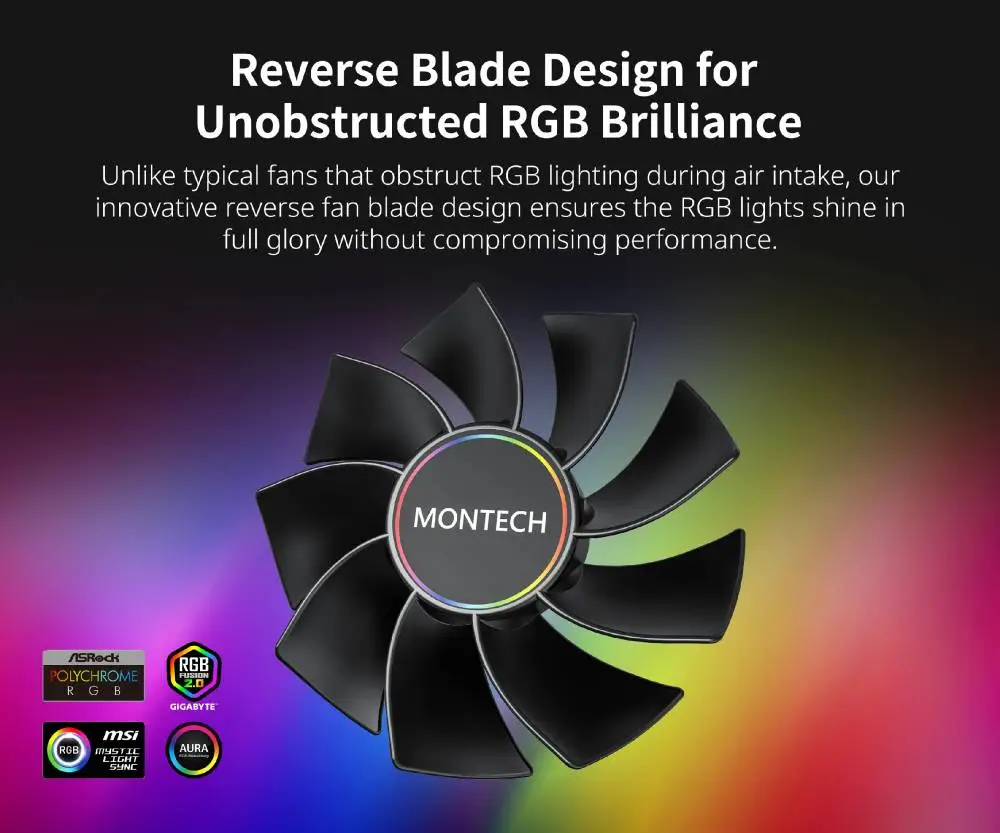 Вентилатор Montech RX140 PWM REVERSE Fan 140mm ARGB Black
