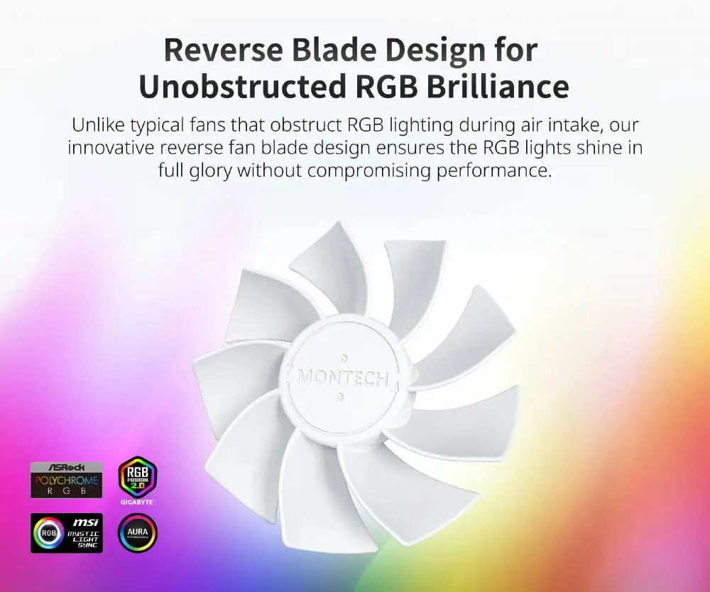 Вентилатор Montech RX120 PWM REVERSE Fan 120mm ARGB White