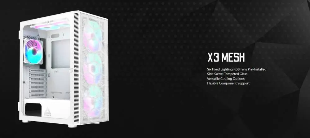 Кутия Montech X3 MESH TG White Mid-tower 6 x Fixed ARGB fans