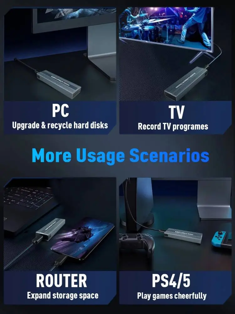 VCom външна кутия за диск Storage Case - M.2 NVMe/SATA/NGFF M/B key - 10Gbps USB3.1 Type-C/A - CU850SN