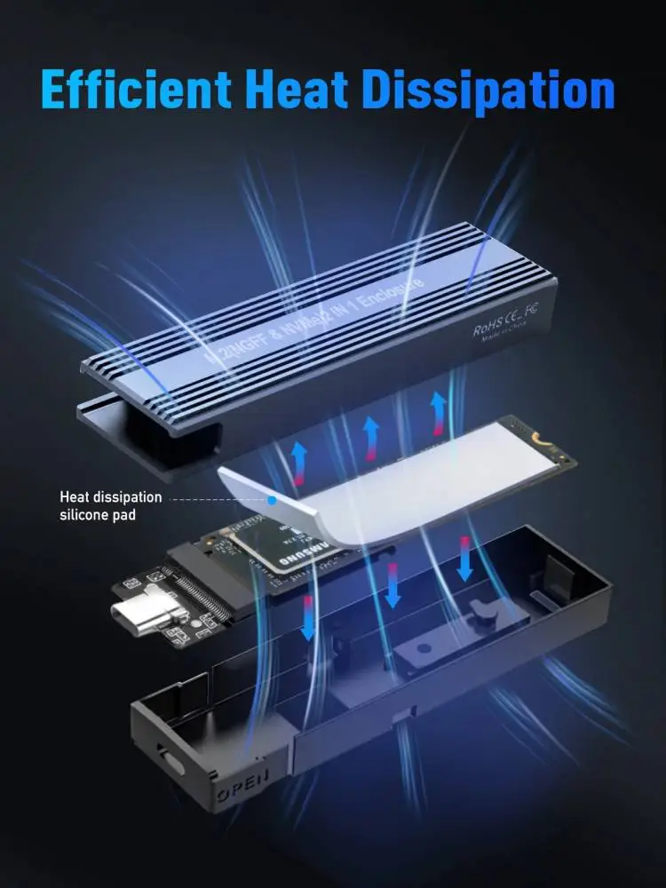 VCom външна кутия за диск Storage Case - M.2 NVMe/SATA/NGFF M/B key - 10Gbps USB3.1 Type-C/A - CU850SN