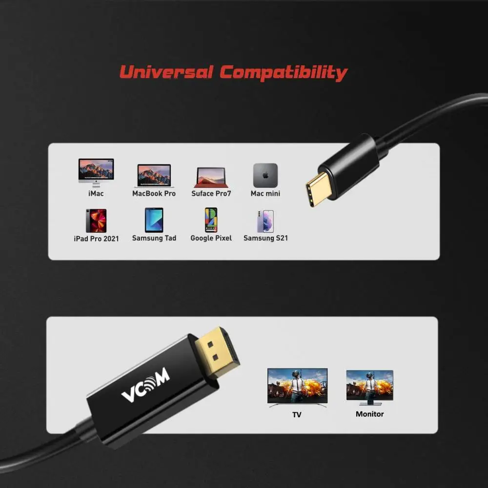 VCom кабел Cable Type-C to DisplayPort - 8K Black - CU422C-1.8m