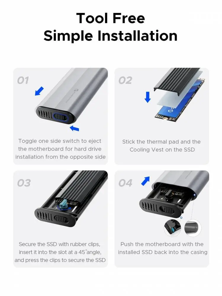 Apacer външна кутия за диск Storage - Case - M.2 NVMe M-key 10 Gbps, Silicone Protective Case, USB-C/A - AXM2-G2-V1-GY