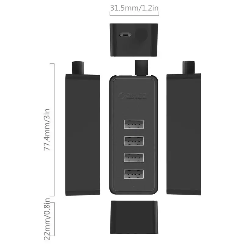 Orico хъб USB2.0 HUB 4 port - USB/Micro USB input, Black - W5P-U2-030-BK-EP
