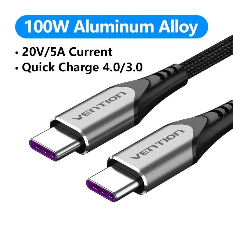Vention Кабел USB 2.0 Type-C to Type-C - 1.0M Black 5A Fast Charge - TAEHF