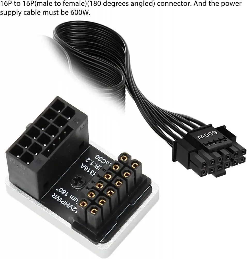 Адаптер Graphics Card PCIe 5.0, ATX3.0, 12VHPWR 600W Power Supply, Cable Adapter 12+4Pin Male To Female 180 Degree Turn Connectors - A - Black 