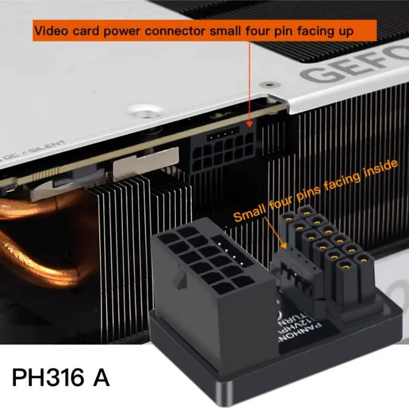 Адаптер Graphics Card PCIe 5.0, ATX3.0, 12VHPWR 600W Power Supply, Cable Adapter 12+4Pin Male To Female 180 Degree Turn Connectors - A - Black 