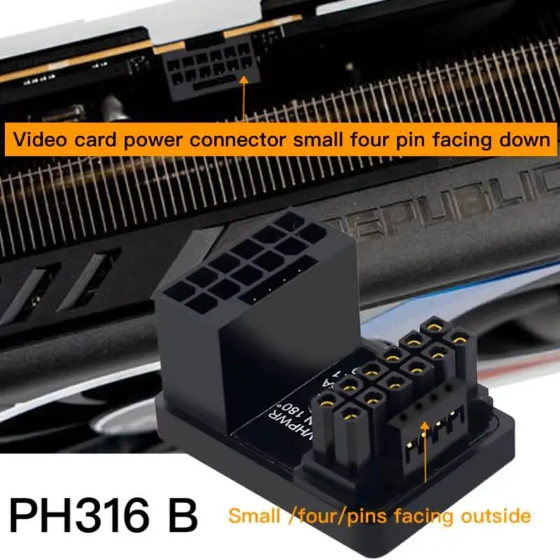 Адаптер Graphics Card PCIe 5.0, ATX3.0, 12VHPWR 600W Power Supply, Cable Adapter 12+4Pin Male To Female 180 Degree Turn Connectors - B - Black 