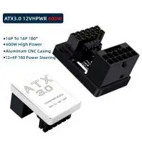 Адаптер Graphics Card PCIe 5.0, ATX3.0, 12VHPWR 600W Power Supply, Cable Adapter 12+4Pin Male To Female 180 Degree Turn Connectors - B - Black 