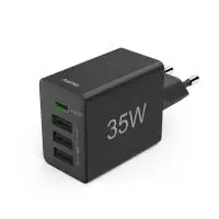 HAMA Мини Зарядно 35 W, 1x USB-C PD, 3x USB-A, Черно