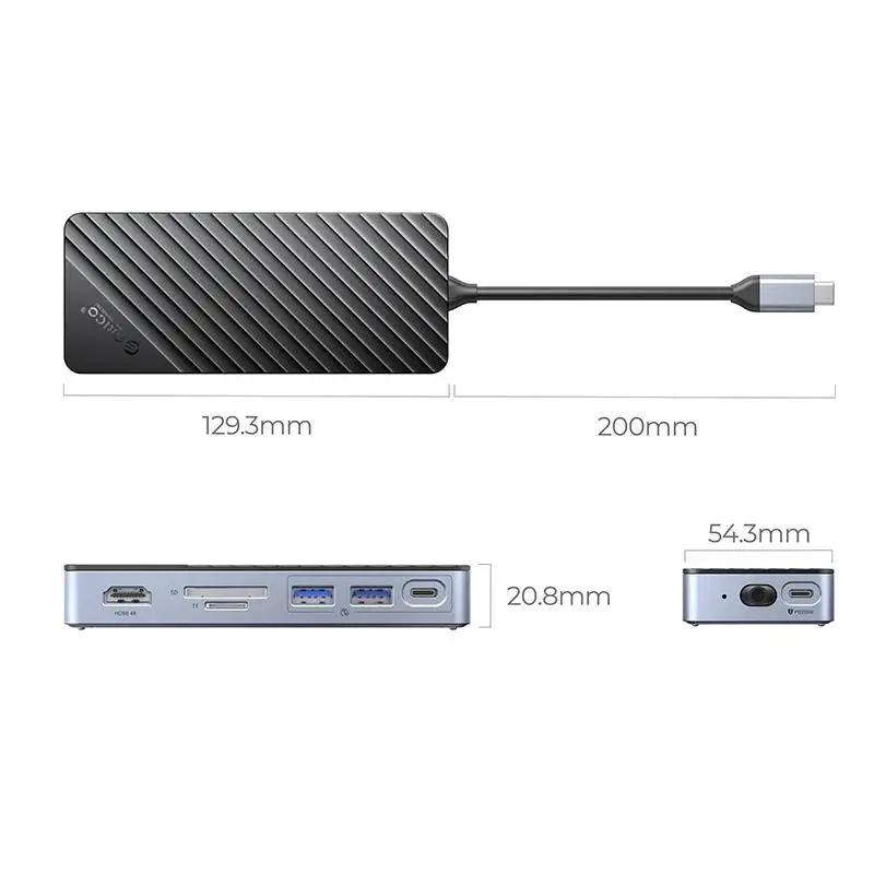 Orico докинг станция Portable Docking station M.2 SATA/NVMe - HDMI, USB3.2-A x 2, USB-C (10Gbps) x 1,USB-C (PD100W), SD/TF - OM28P-G2-BK