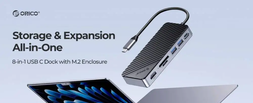 Orico докинг станция Portable Docking station M.2 SATA/NVMe - HDMI, USB3.2-A x 2, USB-C (10Gbps) x 1,USB-C (PD100W), SD/TF - OM28P-G2-BK