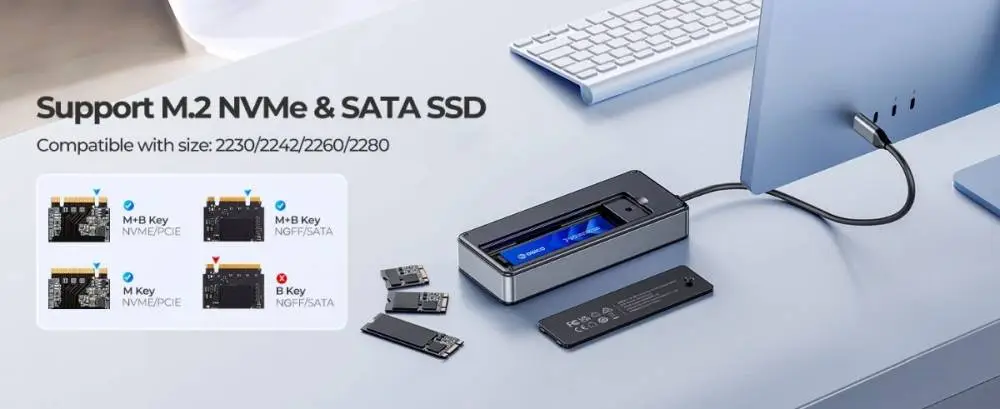 Orico докинг станция Portable Docking station M.2 SATA/NVMe - HDMI, USB3.2-A x 2, USB-C (10Gbps) x 1,USB-C (PD100W), SD/TF - OM28P-G2-BK