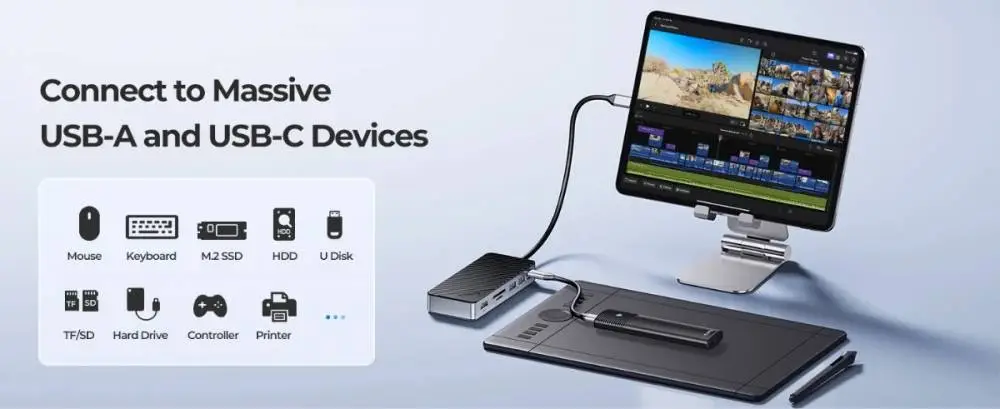 Orico докинг станция Portable Docking station M.2 SATA/NVMe - HDMI, USB3.2-A x 2, USB-C (10Gbps) x 1,USB-C (PD100W), SD/TF - OM28P-G2-BK