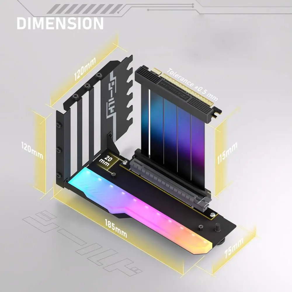 Брекет за вертикален монтаж на GPU EZDIY-FAB RGB PCIe 4.0 Riser Cable 90&deg; Black