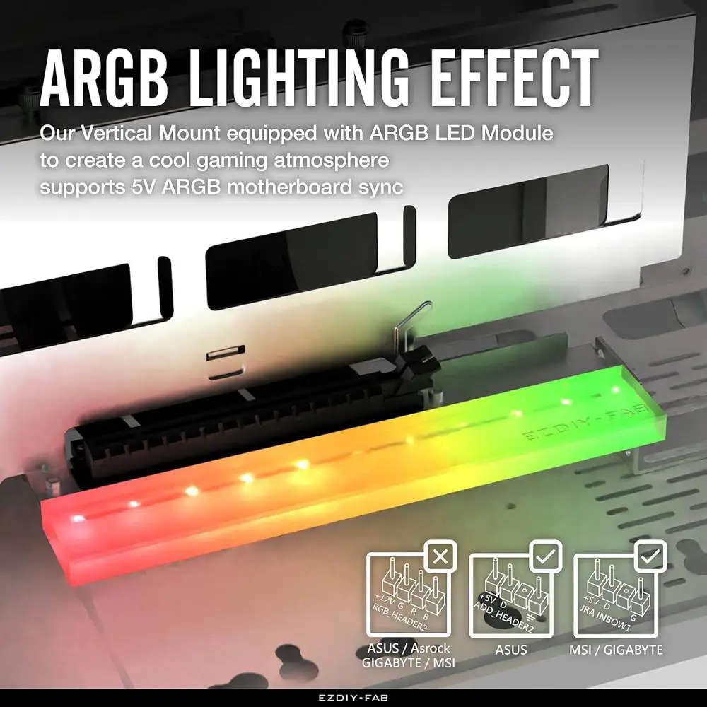 Брекет за вертикален монтаж на GPU EZDIY-FAB ARGB PCIe 4.0 Riser Cable 90&deg; White