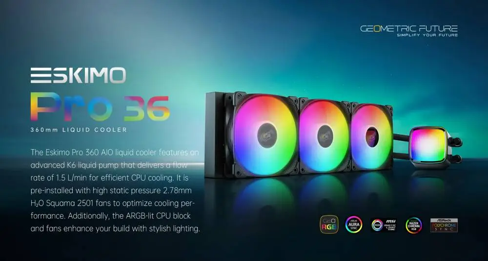 Водно охлаждане Geometric Future Eskimo Pro 360 White Water Cooling ARGB