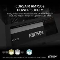 Захранване Corsair RMe RM750e 2025 750W 80 Plus Gold ATX 3.1 PCIe 5.1 Fully Modular PSU - CP-9020295-EU 