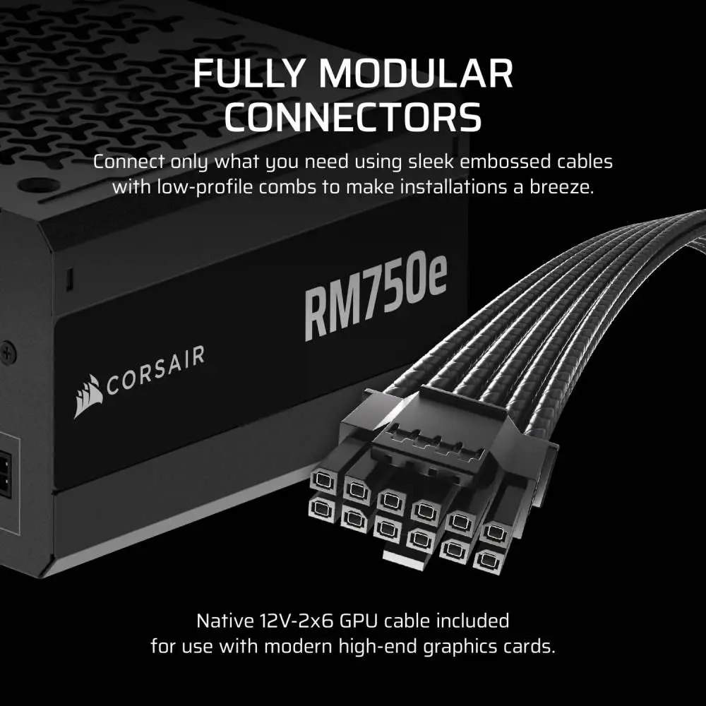 Захранване Corsair RMe RM750e 2025 750W 80 Plus Gold ATX 3.1 PCIe 5.1 Fully Modular PSU - CP-9020295-EU 