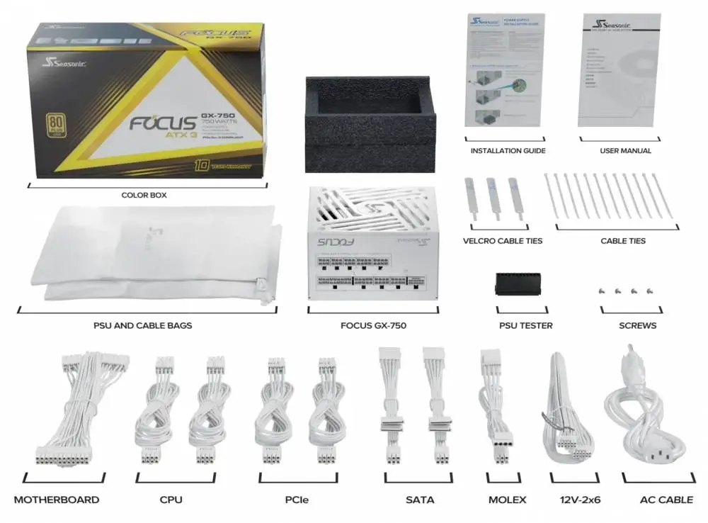 Захранване Seasonic FOCUS-GX-750-V4-WHITE 750W 80 Plus Gold ATX 3.1 PCIe 5.1