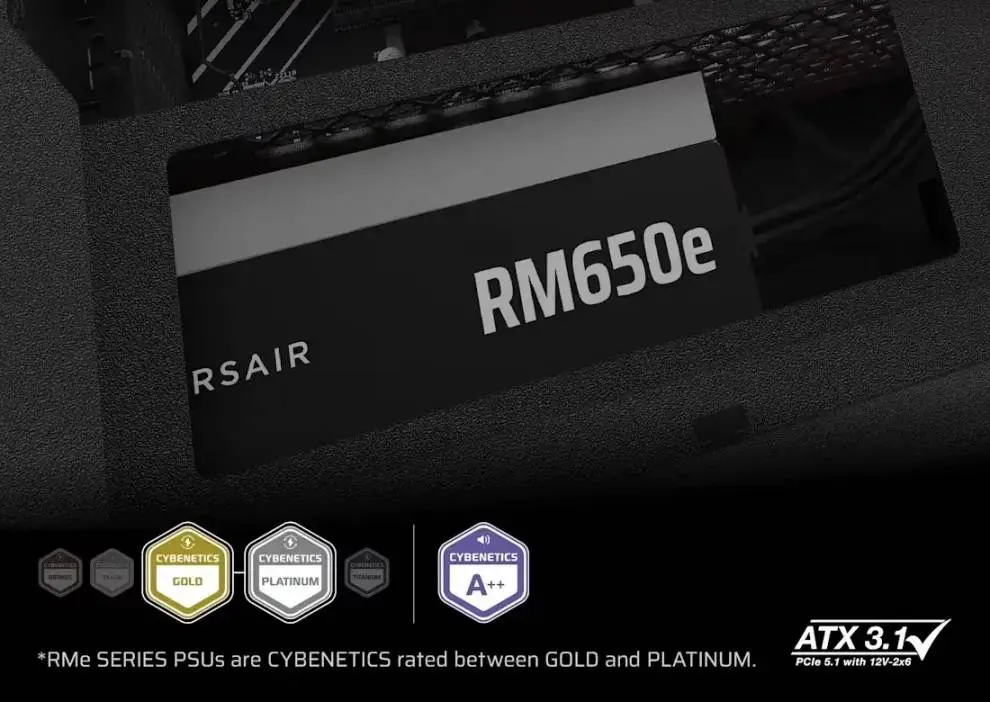 Захранване Corsair RMe RM650e 2025 (650W) 80 Plus Gold ATX 3.1, PCI 5.1 Fully Modular PSU - CP-9020302-EU