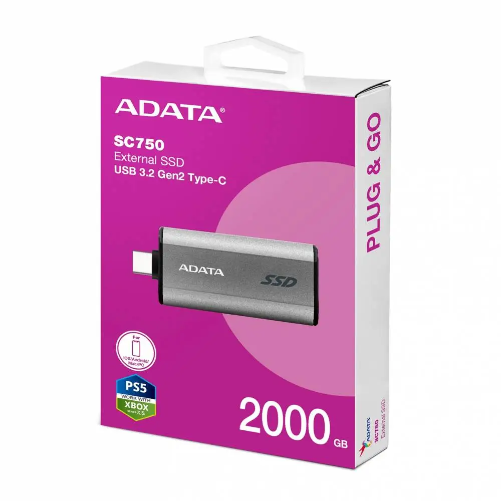 Външен диск ADATA SC750 2TB External SSD USB 3.2 Gen 2 - SC750-2000G-CCBK