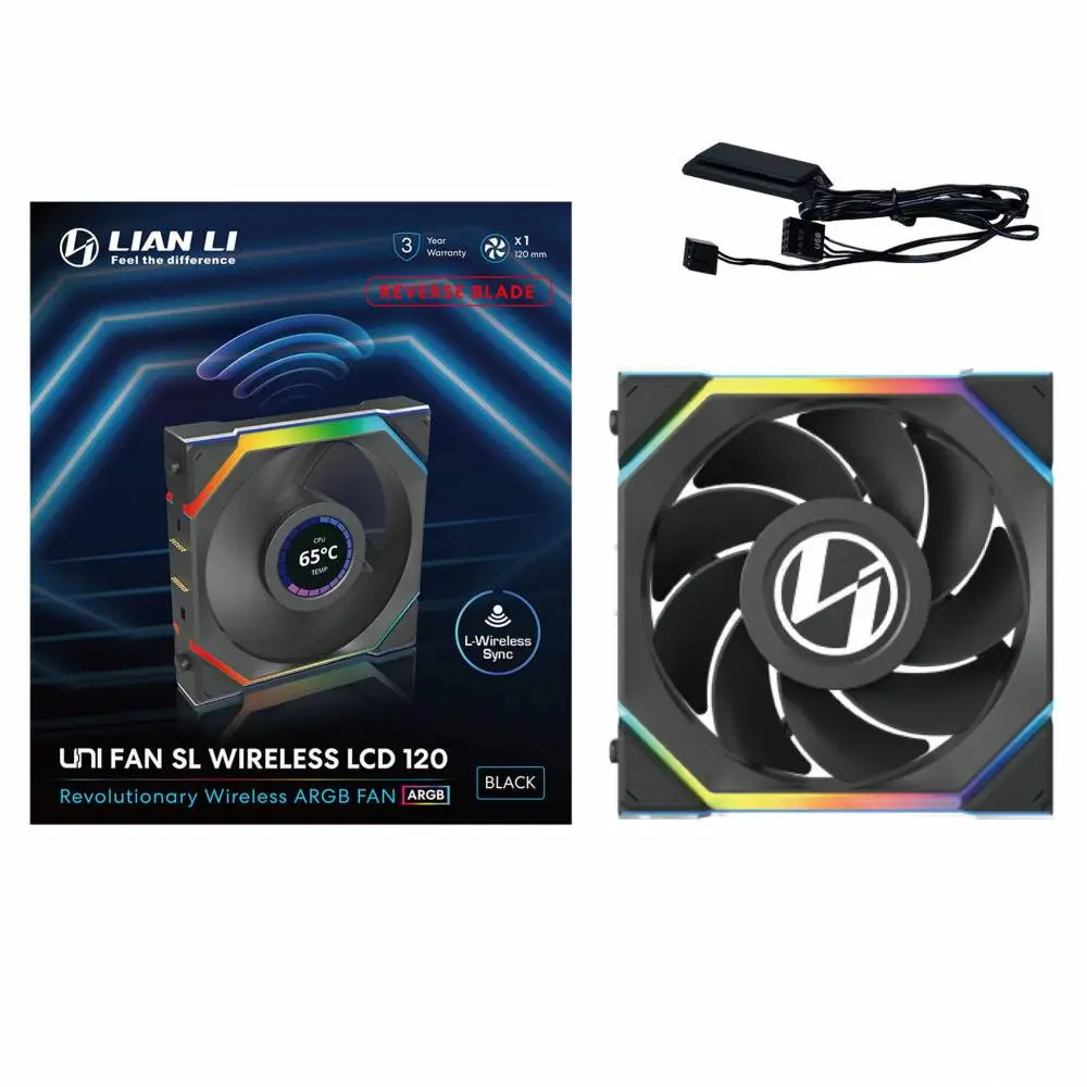 Вентилатор Lian Li UNI FAN SL Wireless LCD Reverse Blade ARGB PWM - 120 mm Черен