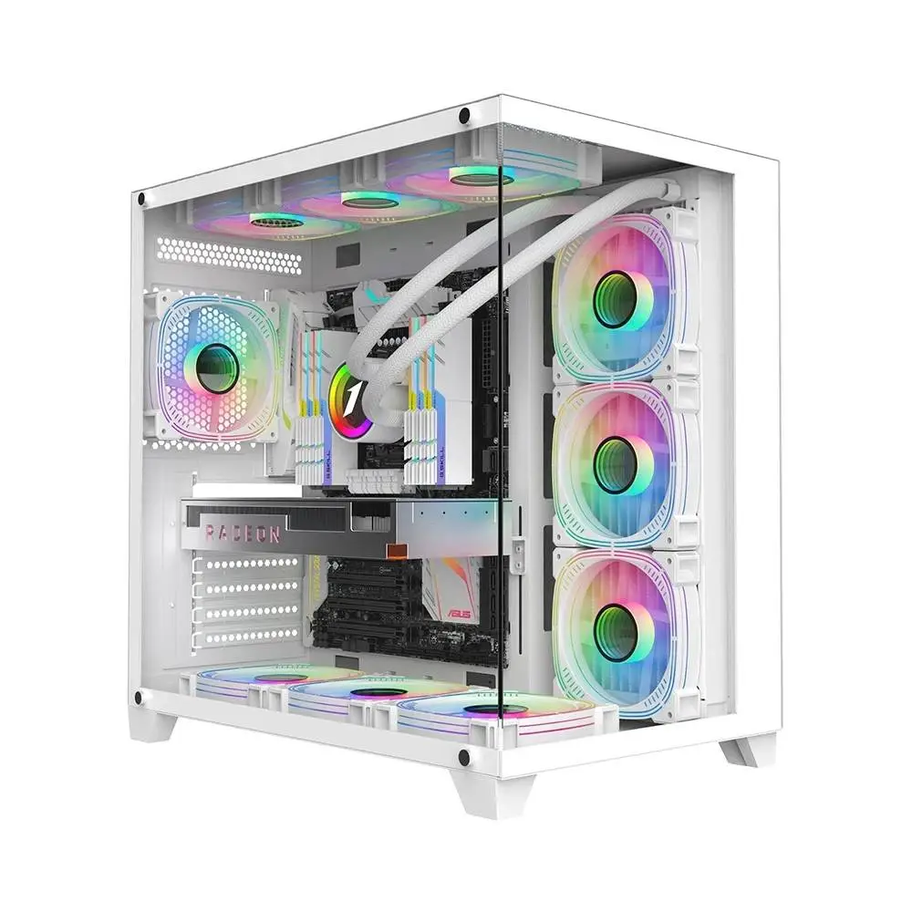Кутия 1stPlayer MEGAVIEW MV8 White Case ATX + 7 x 120mm ARGB Fans