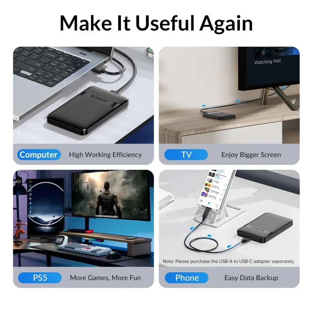 Orico кутия за диск Storage - Case - 2.5 inch USB-C - 2577C3-V1-BK