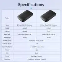 Orico кутия за диск Storage - Case - 2.5 inch USB-C - 2020C3-V1-BK