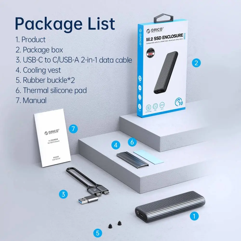 Orico външна кутия за диск Storage - Case - M.2 NVMe M-key 10 Gbps, Aluminium - AM2C3-G2-GY