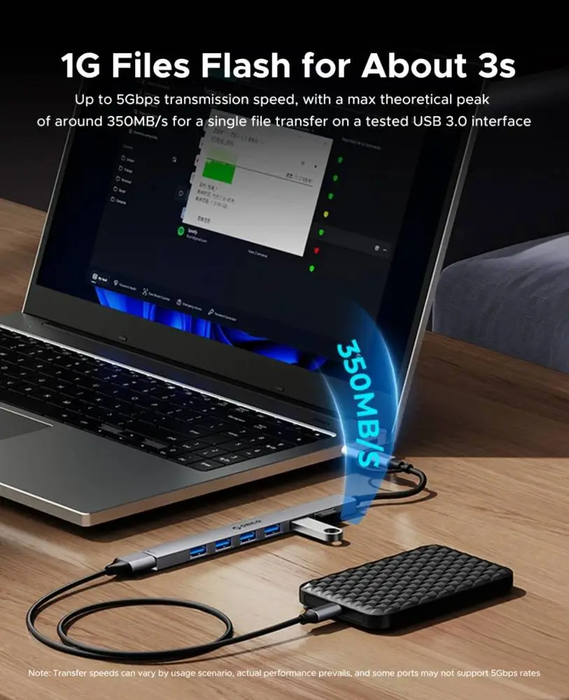Orico хъб HUB USB-C 5 port - USB3.0 x 1, USB2.0 x 2, USB-C x 2, Aluminium - YSA4-U2-GY