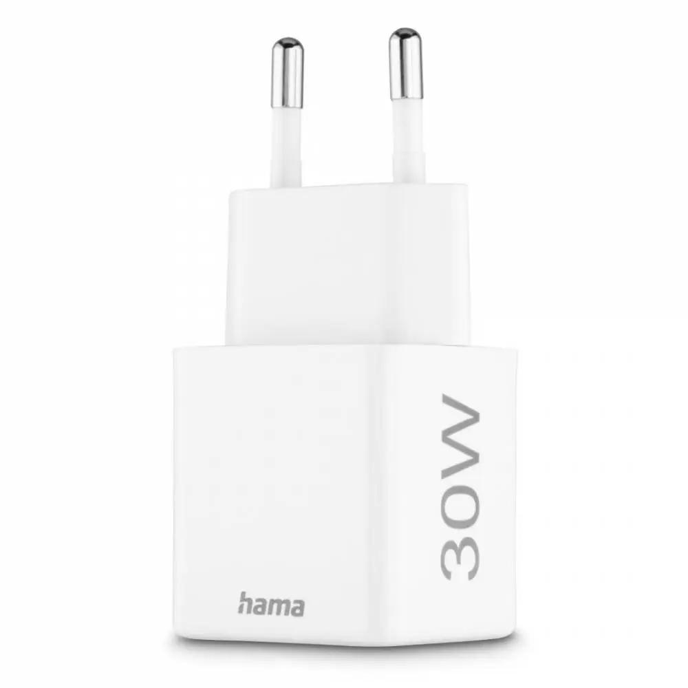 HAMA Бързо мини Gan зарядно, 30 W, 1x USB-C, 1x USB-A, PD, бял