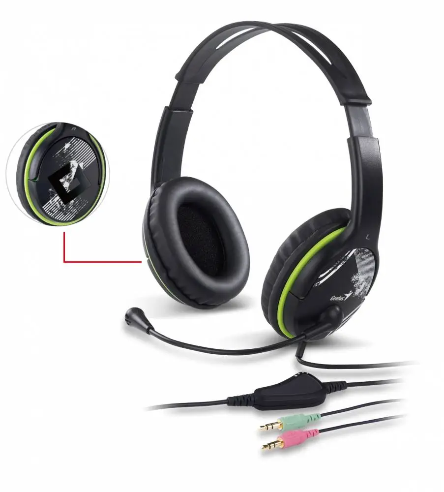 Genius слушалки с микрофон Headset HS-400A - 3.5 mm, Mic, Black/Green